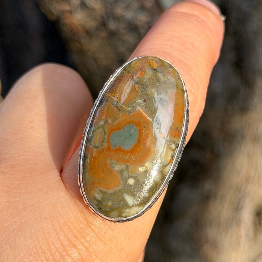 Size 8.5 925 silver plated fruit jasper ring 0844 - Picture 7 of 10